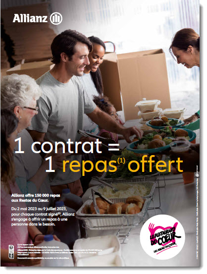 Allianz France renouvelle son engagement aux côtés des Restos du Cœur, avec l’opération « Un repas offert pour chaque contrat souscrit »