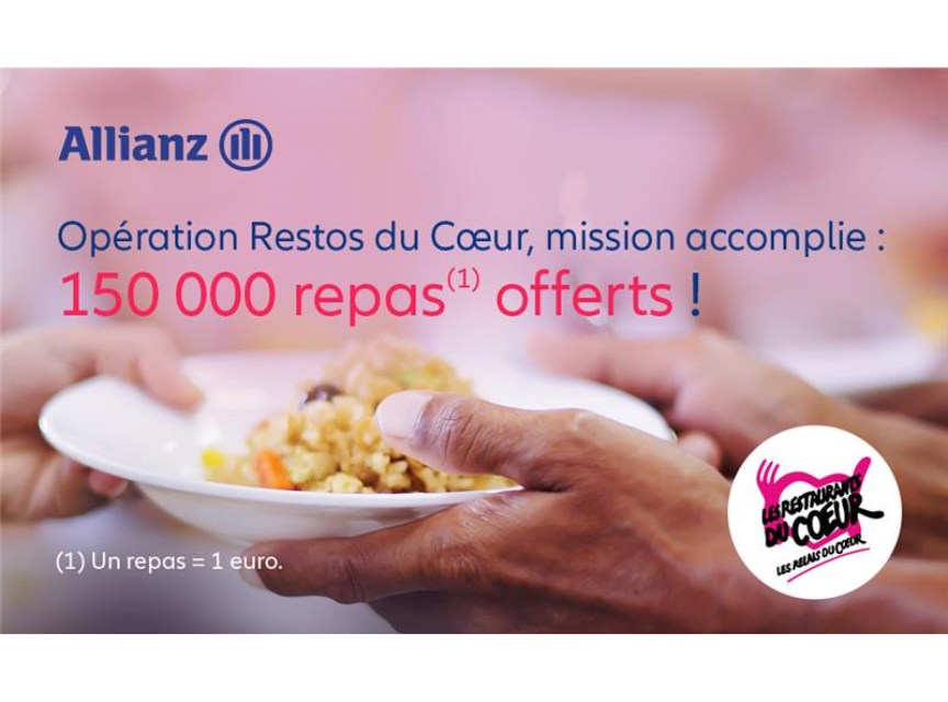 Allianz France à nouveau engagé aux côtés des Restos du Cœur avec son opération solidaire « Un repas offert pour chaque contrat souscrit »